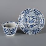 Antique Chinese Porcelain 17/18th C. Kangxi Blue and White Tea Cup and Saucer