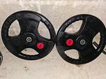 2x 25kg One Inch Tri-Grip Rubber Weight Plates with Grip Handles Black
