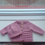 Handmade Knitted Pink Newborn Cardigan And Hat Set.