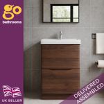 Dark Wood Floor Standing Vanity Unit With Resin Basin Bathroom Cabinet 600mm
