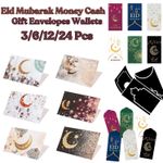 6, 12, 24 Pcs Set White & Gold Eid Mubarak Money Cash Gift Envelopes Wallets