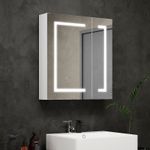 Bathroom Mirror Cabinet LED Wall Mounted 650x600mm with Demister Shaver Storage