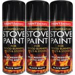 PaintFactory Stove Paint Heat Resistant Matt Black 400ml x 3