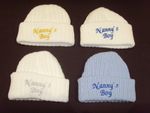 Baby Knitted Wool Embroidered Personalised Hat With Saying Nanny's Boy  