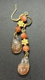 Sunstone Crystal Drop Earrings Natural Handmade 14k Flower Teardrop Pendant