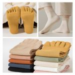 5 Pairs Women Solid Cotton Toe Socks Mid Calf Sports Stretch Toe Separator Socks