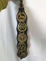Vintage 5 X Horse brass on Leather strap Canal Themed Horse Brass man bar decor