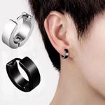 Pair of Men's Unisex Silver Tone Stainless Steel Huggies Hoop Hinged Earrings