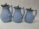 3 x Victorian Relief Moulded Pewter Lidded Jugs with Pine Cone Pattern C1860