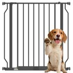 PawHut Dog Gate Wide Stair Gate w/ Door Pressure Fit, 75-85W cm, Black