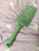 Vented Paddle Hair Brush Rectangular Green Plastic Detangling Styling 23cm
