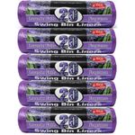 5 Rolls of 50L Waste Bags Swing Bin Liners Tie Handles Lavender Fields Fragrance