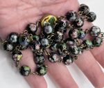 Vintage Black Cloisonné Bead Necklace Clouds Flowers Enamel Round Clasp 26”