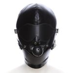 Fetish Mask Vented Ball Mouth Gag Gimp Hood PU Leather Head Hood Gimp Mask Black