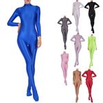 UK Womens Shiny Oil Glossy Bodystockings Smooth Jumpsuits Back Zipper Bodysuits