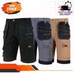 Mens Work Shorts With Holster Pockets Black Grey Khaki 300 GSM Cargo Work Shorts