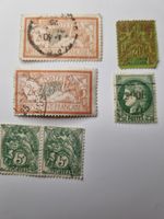 Vintage France & Colonies Stamp Lot: 2fr Merson (x2), 5c Blanc Pair Used Refws4