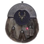 Leather Kilt Sporran with Clan Badge Design for Men and Boys Antique Chain Finis