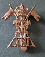 21ST LANCERS 1916 ECONOMY BRASS CAP BADGE ON SLIDER ORIGINAL