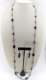 Vintage Artisan Iridescent Art Glass Necklace Earrings Set Gun Metal Tone Chain