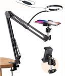 Adjustable Overhead Phone Camera Mount with Ring Light Scissor Arm Stand Tripod
