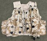 BRITISH ARMY DESERT DPM CAMO TACTICAL ASSAULT VEST WITH FIXED POUCHES & HOLSTER.