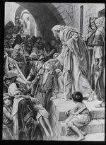 Glass Magic Lantern Slide CHRIST HEALING SICK C1890 RELIGIOUS BIBLE DRAWING