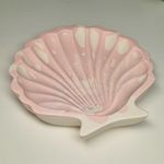 Pink & White Seashell Ceramic Soap Dish, Freestanding Bathroom Accessory