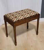 Vintage Retro 70's Vibe Upholstered English Tiger Oak Piano Dressing Table Stool