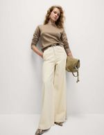 M&S Womens Crew Long sleeved Buttonless Full length Jumper in Hazelnut