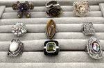 Lot of 9 Statement Rings, Costume, Cocktail, Bling, Fashion Jewelry