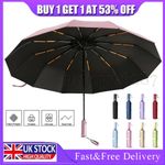 Extra Strong Windproof Automatic Umbrella 24 Rods Foldable UV Protection Large