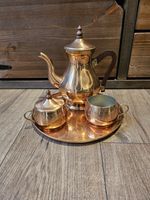  Copper plated Tea/Coffee Set With Teapot Sugar Bowl Cream Jug Round Tray 