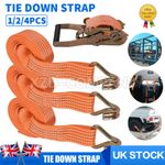 4PCS Heavy Duty Ratchet Tie Down Straps 50mm 6M Lashing Cargo Luggage 3 Tons