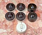7 ANTIQUE DECO SALVAGED WHITE/BROWN BAKELITE & CERAMIC TOGGLE LIGHT SWITCHES