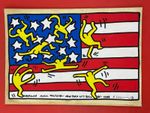 Keith Haring drawing and painting on old paper signed stamped vintage