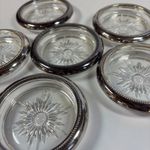 Vintage Sunburst Glass Wine Champagne Coasters Silver Plate Rim Crystal Italian 