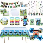 My World Theme Mining Game Tablecloth plate Birthday Party Balloons Decorations