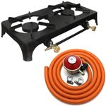 CAST IRON TWO BURNER STOVE BOILING GAS RING CLIP ON LPG REGULATOR 2M HOSE CLIPS