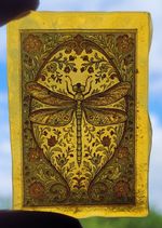 Stained glass Dragonfly piece traditional kiln fired amber glass permanent