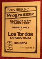 Berry Hill RFC vs Los Tordos (Argentina) RFC 1980/81.