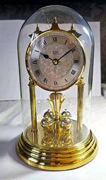 Vintage Acctim Quartz Anniversary Dome Clock Brass Rotating Pendulum Working