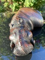 Vintage African hand carved wooden hippo Hippopotamus exotic wood 28 cm 1.3 kilo
