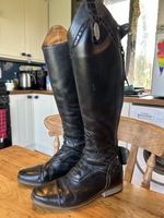 Sanremo Long Black Leather  Riding Boots With Patent Moc Croc Trim