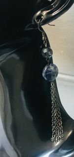 Round Blue Resin Dangle Fashion Earrings with Tassels