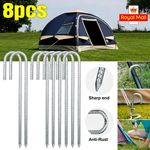 8x Heavy Duty 12" Galvanised Steel Ground Stakes J Shaped Pegs Gazebo Tent