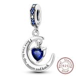 I Love You to the Moon & Back Heart Charm For Bracelets S925 Sterling Silver