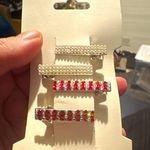 Rhinestone &  faux pearl Hair Clips Set of 5 Silver & Red Metal Rectangle 5cm