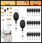 20Pcs Retractable ID Badge Holders with Belt Clip, Carabiner Key Reel, Black