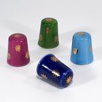 4 x Vtg French Limoges Porcelain Hand Sewing Thimbles with Painted Gold Flowers